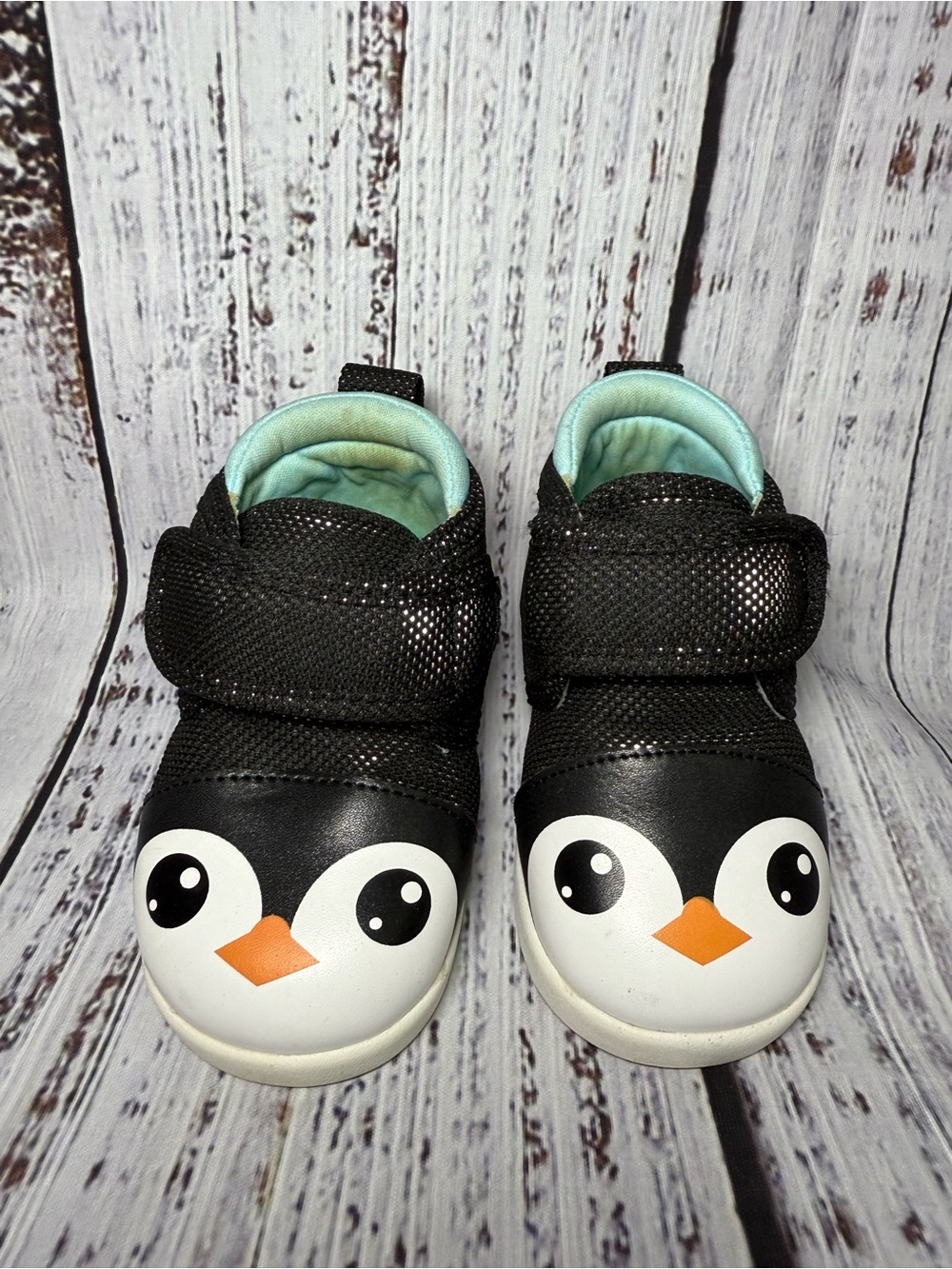 Ikiki Kids Penguin Sneakers in Black, White and Orange - Slip-On Velcro